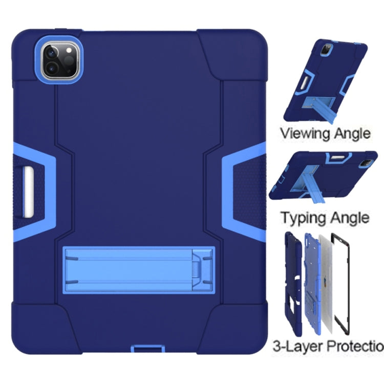 Contrast Color Robot Shockproof Silicone + PC Protective Case with Holder & Pen Slot For iPad Pro 12.9 (2018) / (2020)(Navy Blue + Blue) - iPad Pro 12.9 (2018) Cases by buy2fix | Online Shopping UK | buy2fix