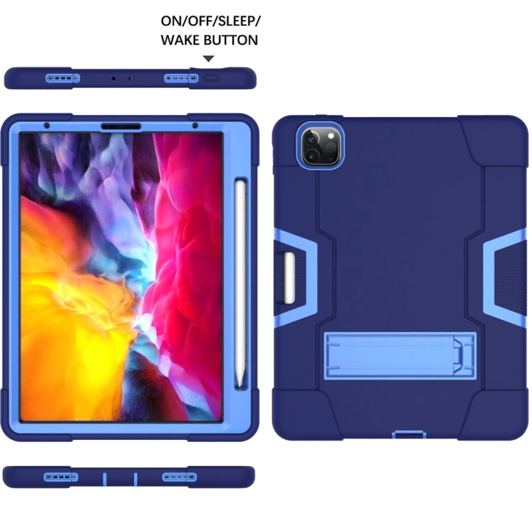 Contrast Color Robot Shockproof Silicone + PC Protective Case with Holder & Pen Slot For iPad Pro 12.9 (2018) / (2020)(Navy Blue + Blue) - iPad Pro 12.9 (2018) Cases by buy2fix | Online Shopping UK | buy2fix