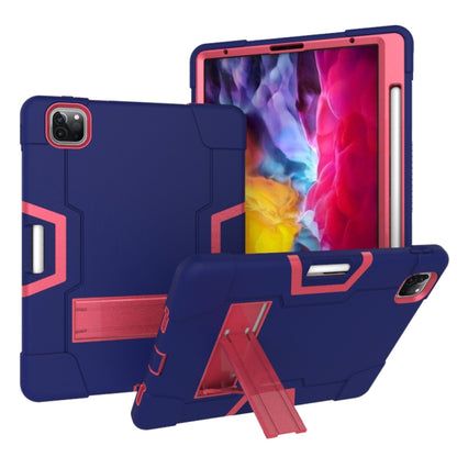 Contrast Color Robot Shockproof Silicone + PC Protective Case with Holder & Pen Slot For iPad Pro 12.9 (2018) / (2020)(Navy Blue + Rose Red) - iPad Pro 12.9 (2018) Cases by buy2fix | Online Shopping UK | buy2fix