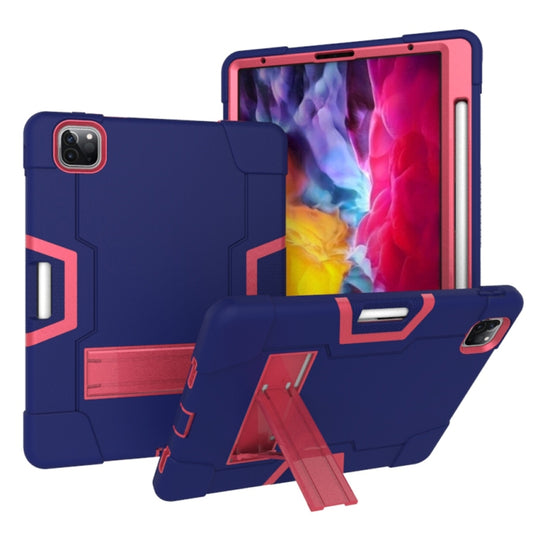Contrast Color Robot Shockproof Silicone + PC Protective Case with Holder & Pen Slot For iPad Pro 12.9 (2018) / (2020)(Navy Blue + Rose Red) - iPad Pro 12.9 (2018) Cases by buy2fix | Online Shopping UK | buy2fix