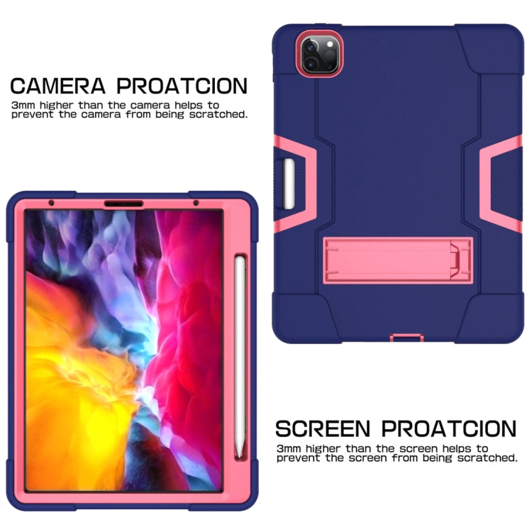 Contrast Color Robot Shockproof Silicone + PC Protective Case with Holder & Pen Slot For iPad Pro 12.9 (2018) / (2020)(Navy Blue + Rose Red) - iPad Pro 12.9 (2018) Cases by buy2fix | Online Shopping UK | buy2fix