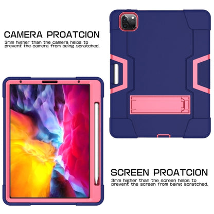 Contrast Color Robot Shockproof Silicone + PC Protective Case with Holder & Pen Slot For iPad Pro 12.9 (2018) / (2020)(Navy Blue + Rose Red) - iPad Pro 12.9 (2018) Cases by buy2fix | Online Shopping UK | buy2fix