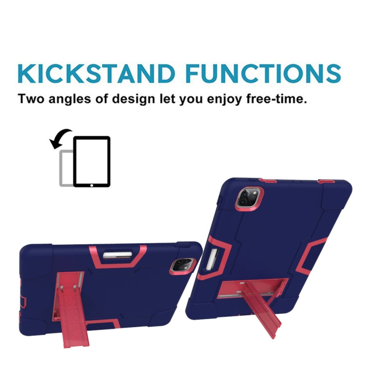 Contrast Color Robot Shockproof Silicone + PC Protective Case with Holder & Pen Slot For iPad Pro 12.9 (2018) / (2020)(Navy Blue + Rose Red) - iPad Pro 12.9 (2018) Cases by buy2fix | Online Shopping UK | buy2fix