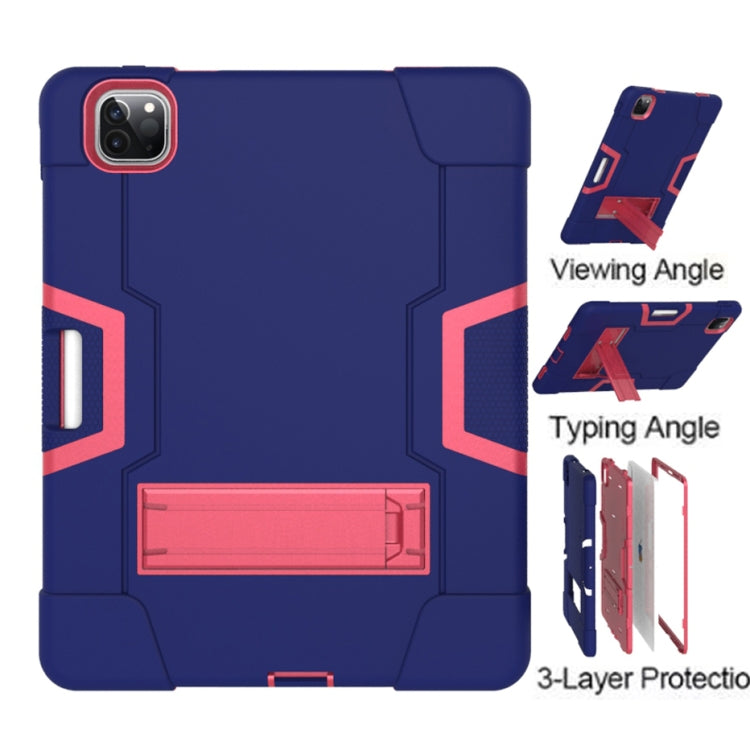 Contrast Color Robot Shockproof Silicone + PC Protective Case with Holder & Pen Slot For iPad Pro 12.9 (2018) / (2020)(Navy Blue + Rose Red) - iPad Pro 12.9 (2018) Cases by buy2fix | Online Shopping UK | buy2fix