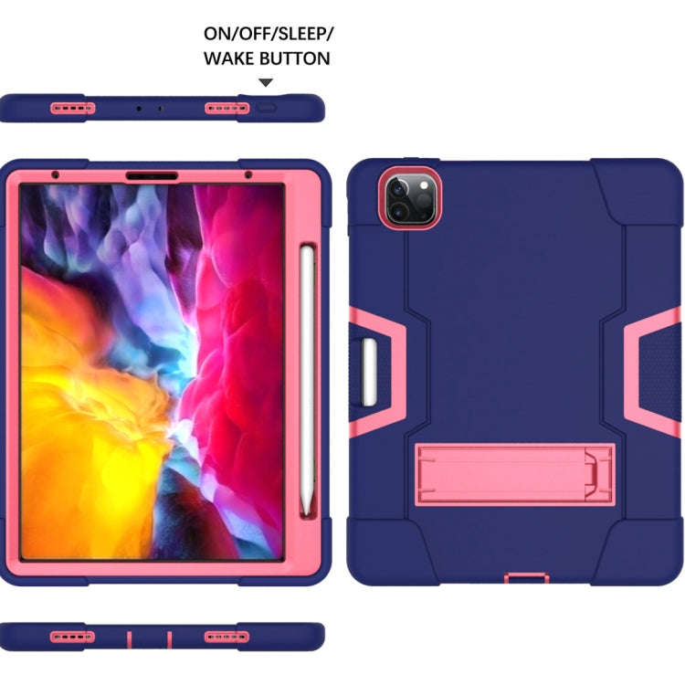 Contrast Color Robot Shockproof Silicone + PC Protective Case with Holder & Pen Slot For iPad Pro 12.9 (2018) / (2020)(Navy Blue + Rose Red) - iPad Pro 12.9 (2018) Cases by buy2fix | Online Shopping UK | buy2fix