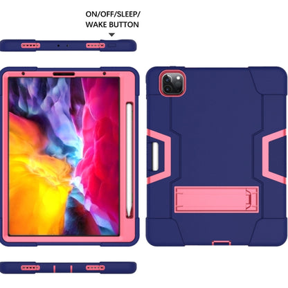 Contrast Color Robot Shockproof Silicone + PC Protective Case with Holder & Pen Slot For iPad Pro 12.9 (2018) / (2020)(Navy Blue + Rose Red) - iPad Pro 12.9 (2018) Cases by buy2fix | Online Shopping UK | buy2fix