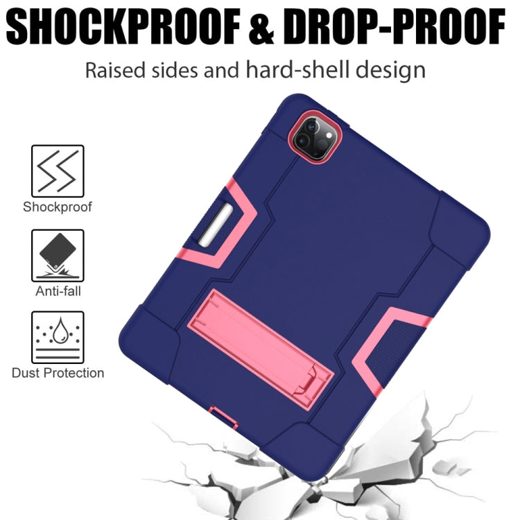 Contrast Color Robot Shockproof Silicone + PC Protective Case with Holder & Pen Slot For iPad Pro 12.9 (2018) / (2020)(Navy Blue + Rose Red) - iPad Pro 12.9 (2018) Cases by buy2fix | Online Shopping UK | buy2fix