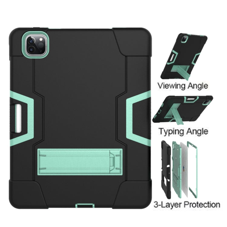 Contrast Color Robot Shockproof Silicone + PC Protective Case with Holder & Pen Slot For iPad Pro 12.9 (2018) / (2020)(Black + Mint Green) - iPad Pro 12.9 (2018) Cases by buy2fix | Online Shopping UK | buy2fix