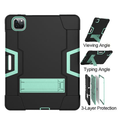 Contrast Color Robot Shockproof Silicone + PC Protective Case with Holder & Pen Slot For iPad Pro 12.9 (2018) / (2020)(Black + Mint Green) - iPad Pro 12.9 (2018) Cases by buy2fix | Online Shopping UK | buy2fix
