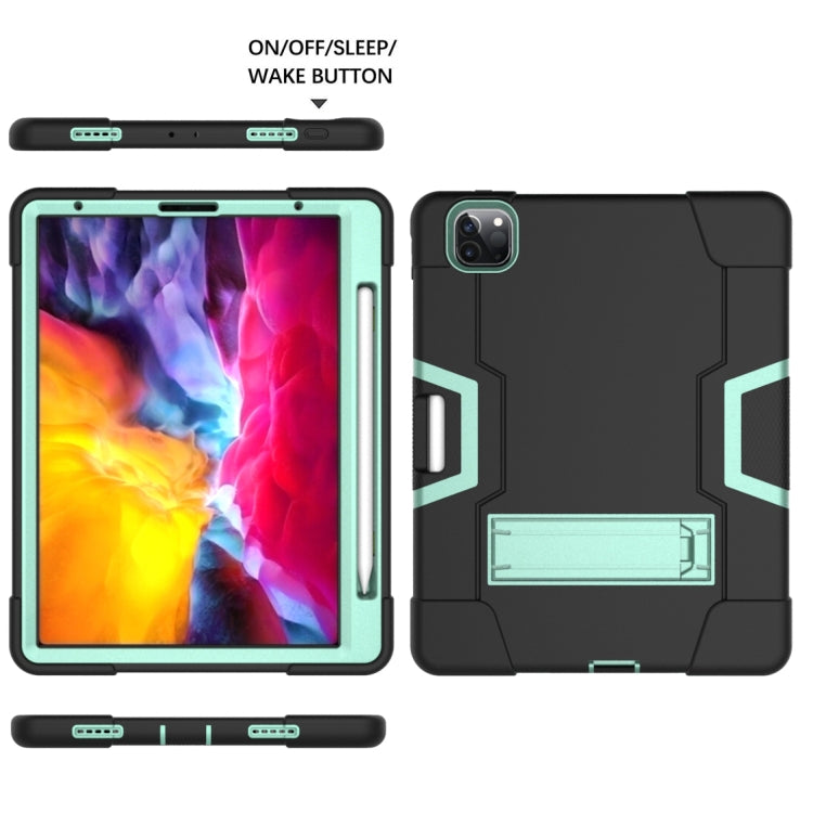 Contrast Color Robot Shockproof Silicone + PC Protective Case with Holder & Pen Slot For iPad Pro 12.9 (2018) / (2020)(Black + Mint Green) - iPad Pro 12.9 (2018) Cases by buy2fix | Online Shopping UK | buy2fix