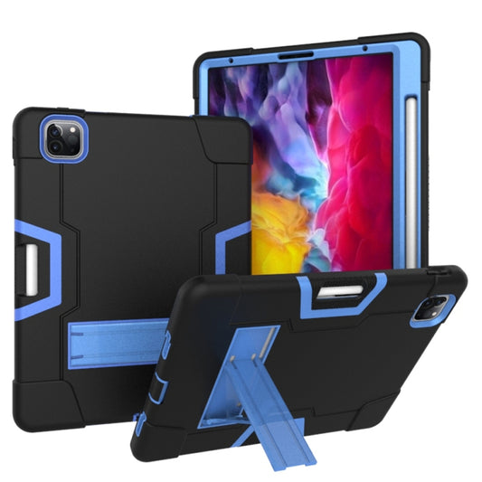 Contrast Color Robot Shockproof Silicone + PC Protective Case with Holder & Pen Slot For iPad Pro 12.9 (2018) / (2020)(Black + Blue) - iPad Pro 12.9 (2018) Cases by buy2fix | Online Shopping UK | buy2fix