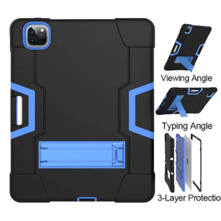 Contrast Color Robot Shockproof Silicone + PC Protective Case with Holder & Pen Slot For iPad Pro 12.9 (2018) / (2020)(Black + Blue) - iPad Pro 12.9 (2018) Cases by buy2fix | Online Shopping UK | buy2fix