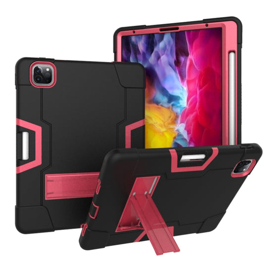 Contrast Color Robot Shockproof Silicone + PC Protective Case with Holder & Pen Slot For iPad Pro 12.9 (2018) / (2020)(Black + Rose Red) - iPad Pro 12.9 (2018) Cases by buy2fix | Online Shopping UK | buy2fix