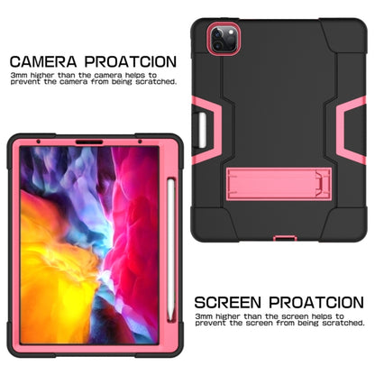 Contrast Color Robot Shockproof Silicone + PC Protective Case with Holder & Pen Slot For iPad Pro 12.9 (2018) / (2020)(Black + Rose Red) - iPad Pro 12.9 (2018) Cases by buy2fix | Online Shopping UK | buy2fix