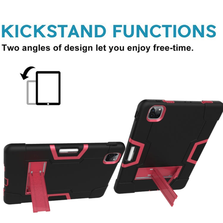 Contrast Color Robot Shockproof Silicone + PC Protective Case with Holder & Pen Slot For iPad Pro 12.9 (2018) / (2020)(Black + Rose Red) - iPad Pro 12.9 (2018) Cases by buy2fix | Online Shopping UK | buy2fix