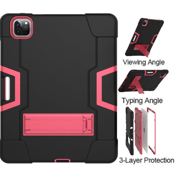 Contrast Color Robot Shockproof Silicone + PC Protective Case with Holder & Pen Slot For iPad Pro 12.9 (2018) / (2020)(Black + Rose Red) - iPad Pro 12.9 (2018) Cases by buy2fix | Online Shopping UK | buy2fix