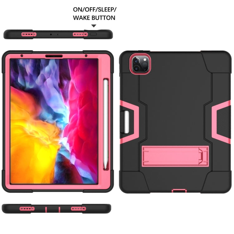 Contrast Color Robot Shockproof Silicone + PC Protective Case with Holder & Pen Slot For iPad Pro 12.9 (2018) / (2020)(Black + Rose Red) - iPad Pro 12.9 (2018) Cases by buy2fix | Online Shopping UK | buy2fix