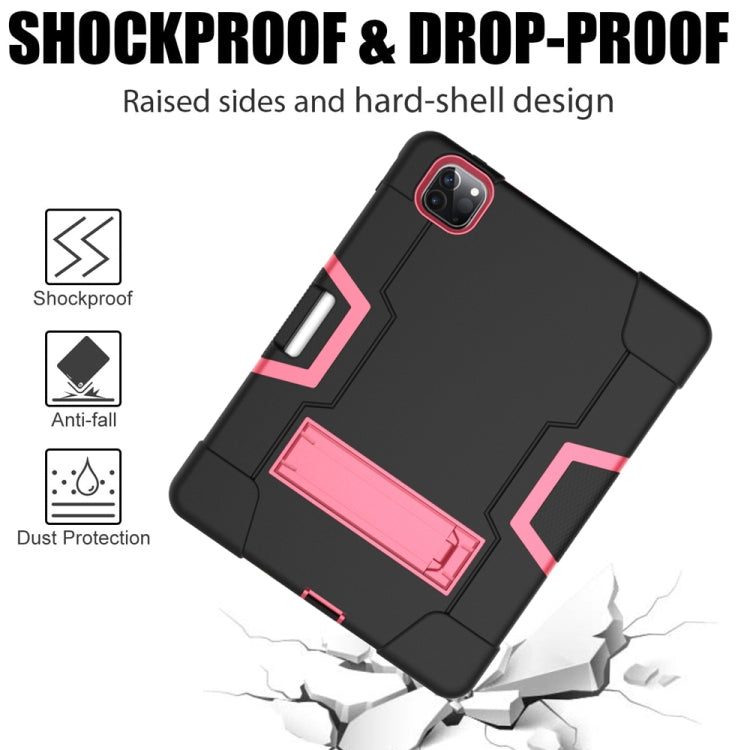 Contrast Color Robot Shockproof Silicone + PC Protective Case with Holder & Pen Slot For iPad Pro 12.9 (2018) / (2020)(Black + Rose Red) - iPad Pro 12.9 (2018) Cases by buy2fix | Online Shopping UK | buy2fix
