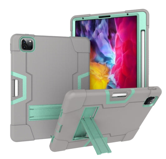 Contrast Color Robot Shockproof Silicone + PC Protective Case with Holder & Pen Slot For iPad Pro 12.9 (2018) / (2020)(Grey + Mint Green) - iPad Pro 12.9 (2018) Cases by buy2fix | Online Shopping UK | buy2fix
