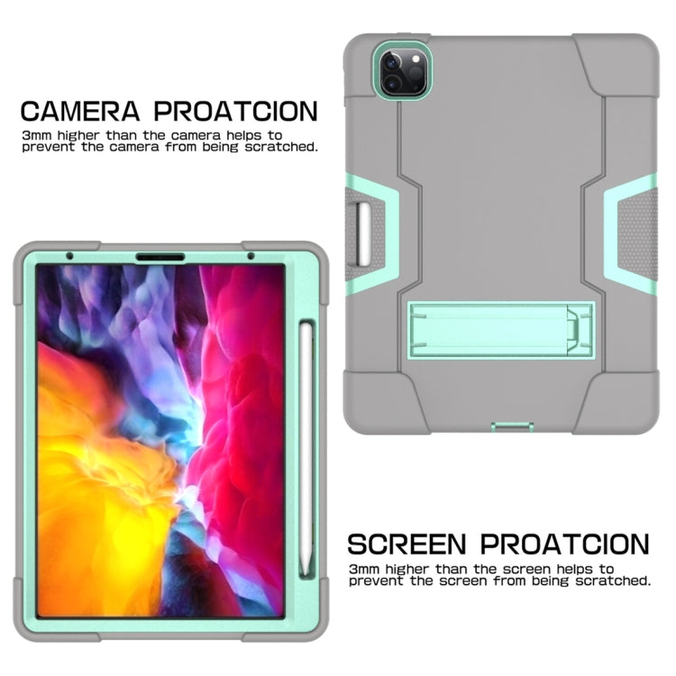 Contrast Color Robot Shockproof Silicone + PC Protective Case with Holder & Pen Slot For iPad Pro 12.9 (2018) / (2020)(Grey + Mint Green) - iPad Pro 12.9 (2018) Cases by buy2fix | Online Shopping UK | buy2fix