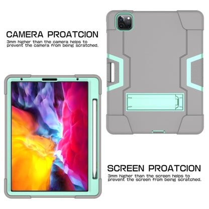 Contrast Color Robot Shockproof Silicone + PC Protective Case with Holder & Pen Slot For iPad Pro 12.9 (2018) / (2020)(Grey + Mint Green) - iPad Pro 12.9 (2018) Cases by buy2fix | Online Shopping UK | buy2fix
