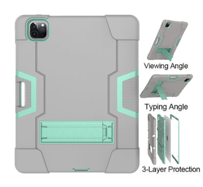 Contrast Color Robot Shockproof Silicone + PC Protective Case with Holder & Pen Slot For iPad Pro 12.9 (2018) / (2020)(Grey + Mint Green) - iPad Pro 12.9 (2018) Cases by buy2fix | Online Shopping UK | buy2fix