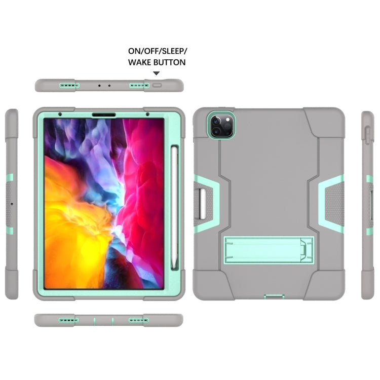 Contrast Color Robot Shockproof Silicone + PC Protective Case with Holder & Pen Slot For iPad Pro 12.9 (2018) / (2020)(Grey + Mint Green) - iPad Pro 12.9 (2018) Cases by buy2fix | Online Shopping UK | buy2fix
