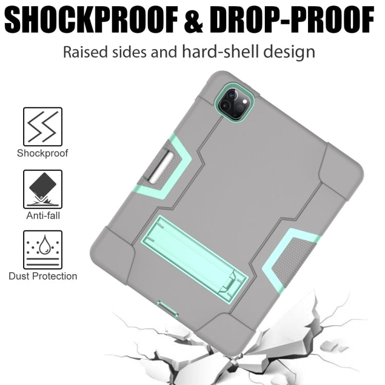 Contrast Color Robot Shockproof Silicone + PC Protective Case with Holder & Pen Slot For iPad Pro 12.9 (2018) / (2020)(Grey + Mint Green) - iPad Pro 12.9 (2018) Cases by buy2fix | Online Shopping UK | buy2fix
