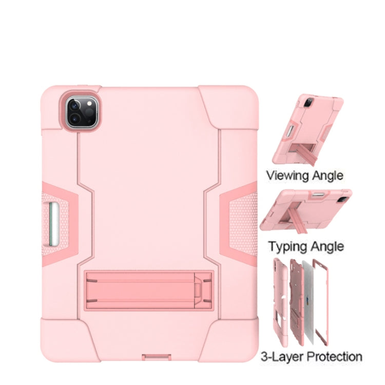 Contrast Color Robot Shockproof Silicone + PC Protective Case with Holder & Pen Slot For iPad Pro 12.9 (2018) / (2020)(Rose Gold) - iPad Pro 12.9 (2018) Cases by buy2fix | Online Shopping UK | buy2fix