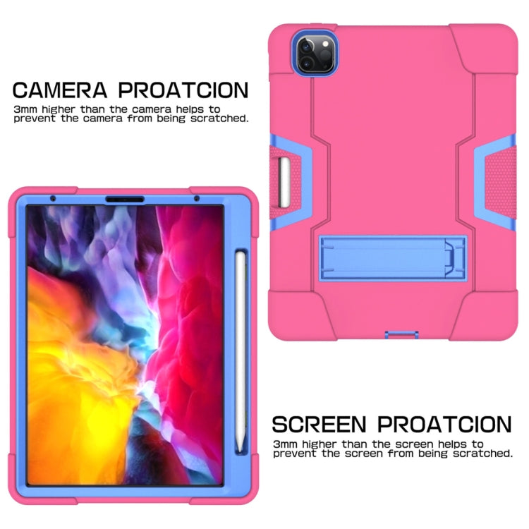 Contrast Color Robot Shockproof Silicone + PC Protective Case with Holder & Pen Slot For iPad Pro 12.9 (2018) / (2020)(Rose Red+ Blue) - iPad Pro 12.9 (2018) Cases by buy2fix | Online Shopping UK | buy2fix