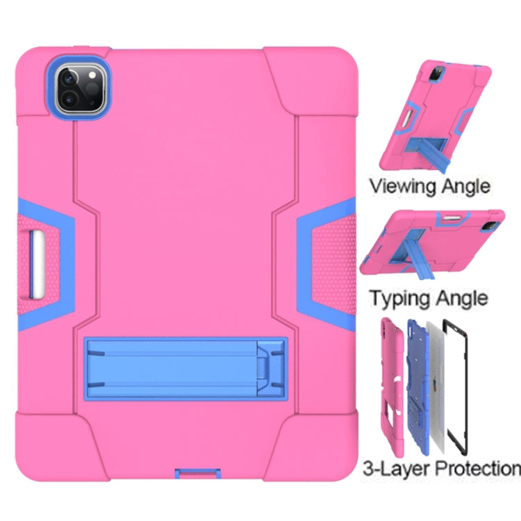Contrast Color Robot Shockproof Silicone + PC Protective Case with Holder & Pen Slot For iPad Pro 12.9 (2018) / (2020)(Rose Red+ Blue) - iPad Pro 12.9 (2018) Cases by buy2fix | Online Shopping UK | buy2fix