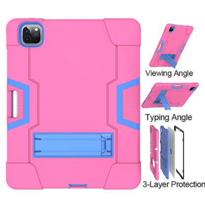 Contrast Color Robot Shockproof Silicone + PC Protective Case with Holder & Pen Slot For iPad Pro 12.9 (2018) / (2020)(Rose Red+ Blue) - iPad Pro 12.9 (2018) Cases by buy2fix | Online Shopping UK | buy2fix