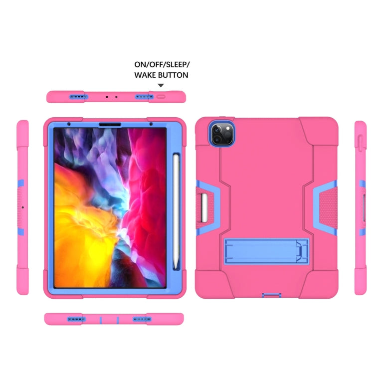 Contrast Color Robot Shockproof Silicone + PC Protective Case with Holder & Pen Slot For iPad Pro 12.9 (2018) / (2020)(Rose Red+ Blue) - iPad Pro 12.9 (2018) Cases by buy2fix | Online Shopping UK | buy2fix