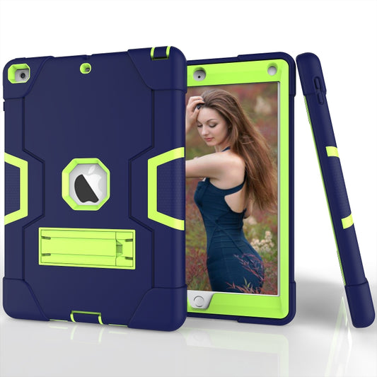 Contrast Color Robot Shockproof Silicone + PC Protective Case with Holder For iPad 9.7 (2017) / (2018)(Navy Blue + Yellow Green) - iPad 9.7 (2018) & (2017) Cases by buy2fix | Online Shopping UK | buy2fix