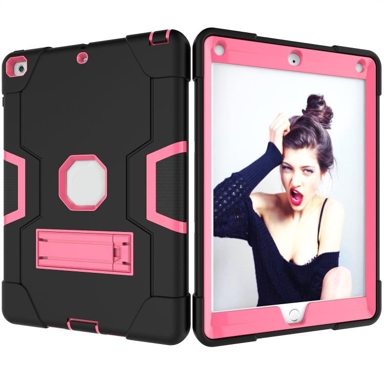 Contrast Color Robot Shockproof Silicone + PC Protective Case with Holder For iPad 9.7 (2017) / (2018)(Black + Rose Red) - iPad 9.7 (2018) & (2017) Cases by buy2fix | Online Shopping UK | buy2fix