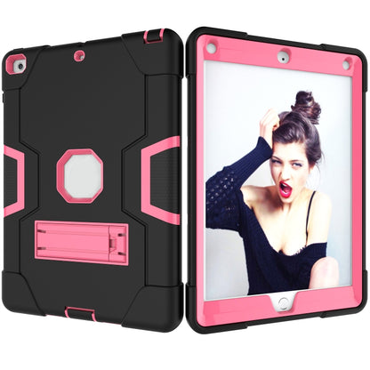 Contrast Color Robot Shockproof Silicone + PC Protective Case with Holder For iPad 9.7 (2017) / (2018)(Black + Rose Red) - iPad 9.7 (2018) & (2017) Cases by buy2fix | Online Shopping UK | buy2fix