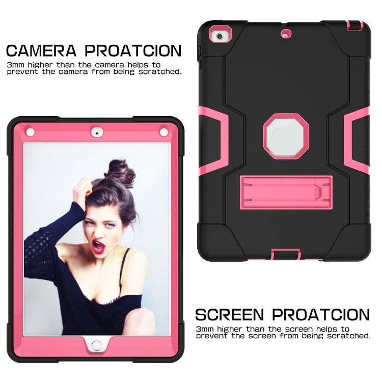 Contrast Color Robot Shockproof Silicone + PC Protective Case with Holder For iPad 9.7 (2017) / (2018)(Black + Rose Red) - iPad 9.7 (2018) & (2017) Cases by buy2fix | Online Shopping UK | buy2fix