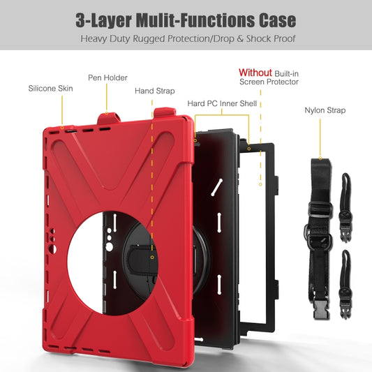 For Microsoft Surface Pro 4 / 5 / 6 / 7 / 7+ Shockproof Colorful Silicone + PC Protective Case with Holder & Hand Strap & Pen Slot(Red) - Microsoft by buy2fix | Online Shopping UK | buy2fix