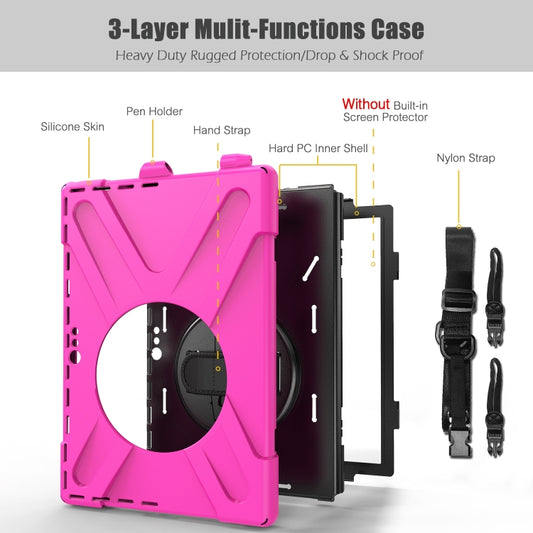 For Microsoft Surface Pro 4 / 5 / 6 / 7 / 7+ Shockproof Colorful Silicone + PC Protective Case with Holder & Hand Strap & Pen Slot(Rose Red) - Microsoft by buy2fix | Online Shopping UK | buy2fix