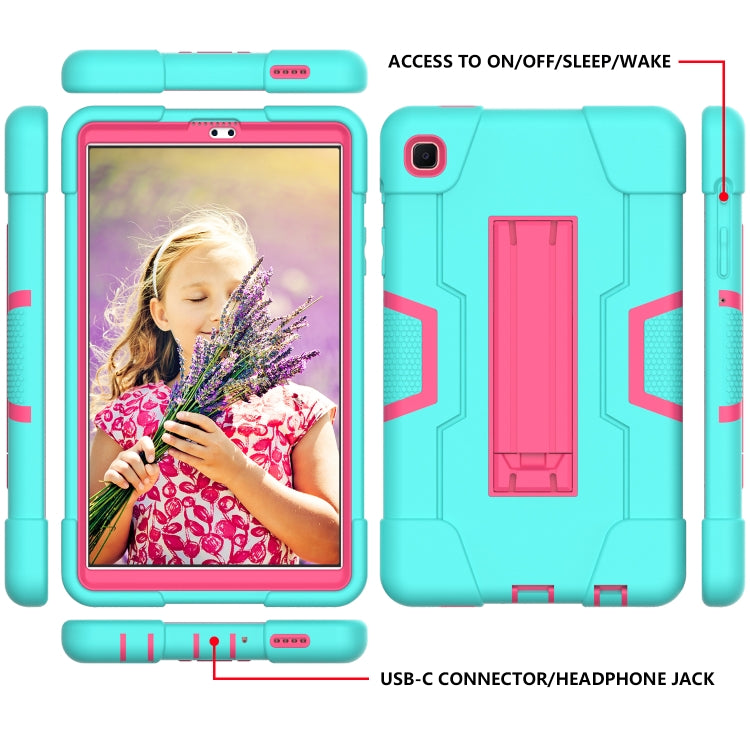 For Samsung Galaxy Tab A7 10.4 (2020) Contrast Color Robot Shockproof Silicone + PC Protective Case with Holder(Mint Green + Rose Red) - Other Galaxy Tab PC by buy2fix | Online Shopping UK | buy2fix