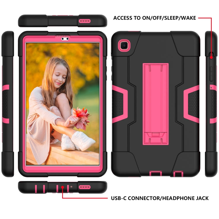 For Samsung Galaxy Tab A7 10.4 (2020) Contrast Color Robot Shockproof Silicone + PC Protective Case with Holder(Black + Rose Red) - Other Galaxy Tab PC by buy2fix | Online Shopping UK | buy2fix