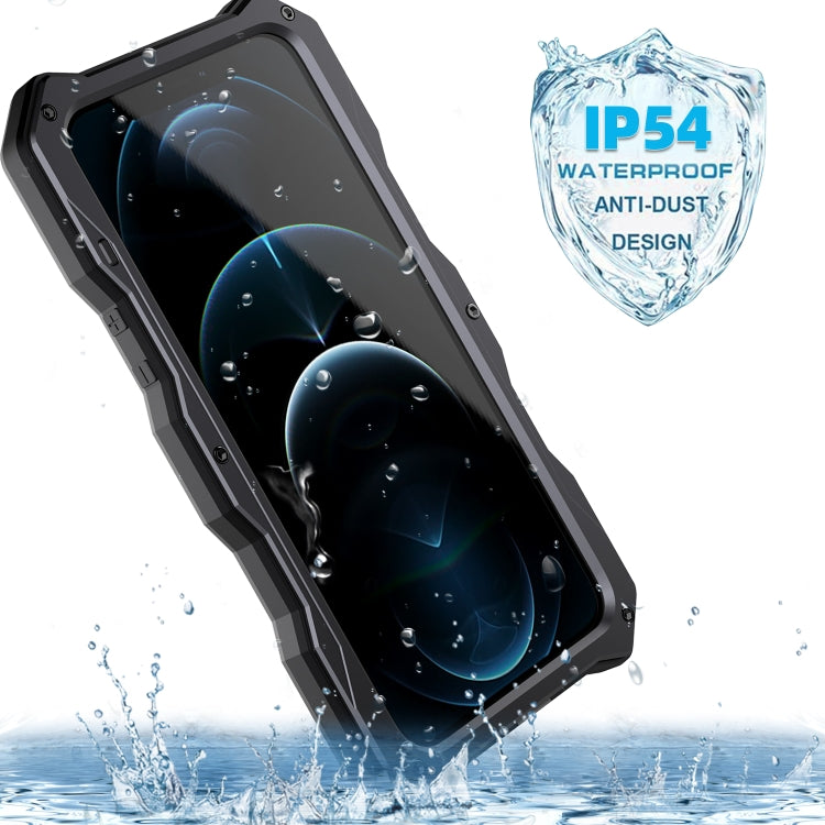For iPhone 12 / 12 Pro Aluminum Alloy + Silicone Anti-dust Full Body Protection with Holder(Black) - iPhone 12 / 12 Pro Cases by buy2fix | Online Shopping UK | buy2fix
