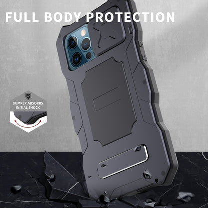 For iPhone 12 / 12 Pro Aluminum Alloy + Silicone Anti-dust Full Body Protection with Holder(Black) - iPhone 12 / 12 Pro Cases by buy2fix | Online Shopping UK | buy2fix