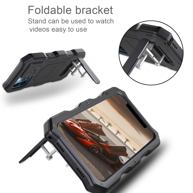 For iPhone 12 / 12 Pro Aluminum Alloy + Silicone Anti-dust Full Body Protection with Holder(Black) - iPhone 12 / 12 Pro Cases by buy2fix | Online Shopping UK | buy2fix