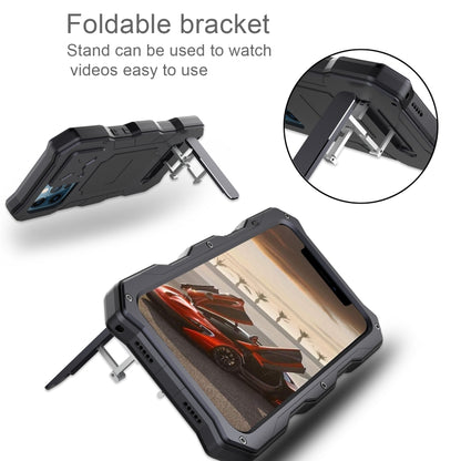 For iPhone 12 / 12 Pro Aluminum Alloy + Silicone Anti-dust Full Body Protection with Holder(Black) - iPhone 12 / 12 Pro Cases by buy2fix | Online Shopping UK | buy2fix