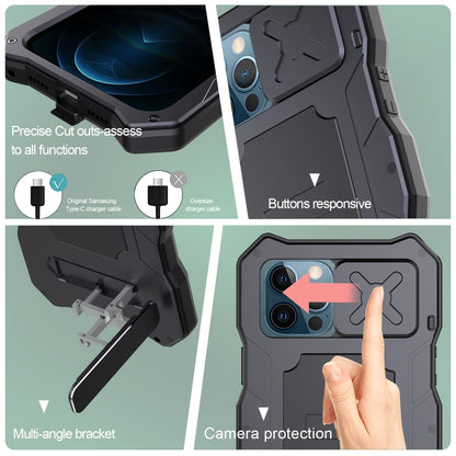 For iPhone 12 / 12 Pro Aluminum Alloy + Silicone Anti-dust Full Body Protection with Holder(Black) - iPhone 12 / 12 Pro Cases by buy2fix | Online Shopping UK | buy2fix