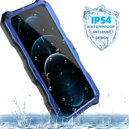 For iPhone 12 / 12 Pro Aluminum Alloy + Silicone Anti-dust Full Body Protection with Holder(Blue) - iPhone 12 / 12 Pro Cases by buy2fix | Online Shopping UK | buy2fix