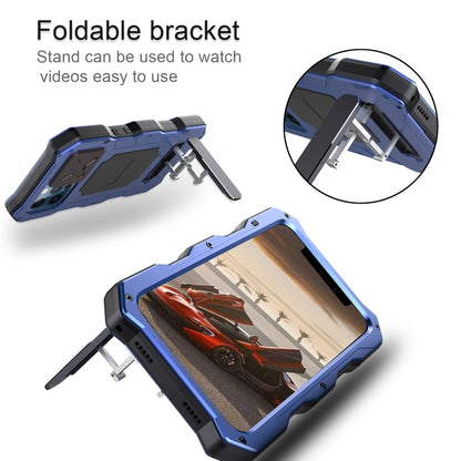 For iPhone 12 / 12 Pro Aluminum Alloy + Silicone Anti-dust Full Body Protection with Holder(Blue) - iPhone 12 / 12 Pro Cases by buy2fix | Online Shopping UK | buy2fix