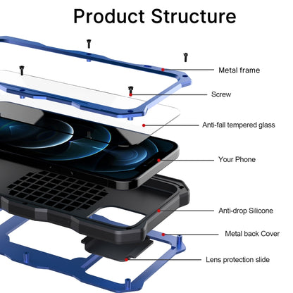 For iPhone 12 / 12 Pro Aluminum Alloy + Silicone Anti-dust Full Body Protection with Holder(Blue) - iPhone 12 / 12 Pro Cases by buy2fix | Online Shopping UK | buy2fix