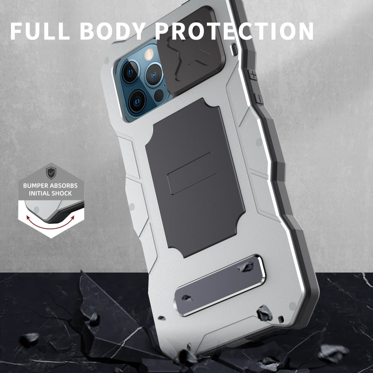 For iPhone 12 / 12 Pro Aluminum Alloy + Silicone Anti-dust Full Body Protection with Holder(Silver) - iPhone 12 / 12 Pro Cases by buy2fix | Online Shopping UK | buy2fix
